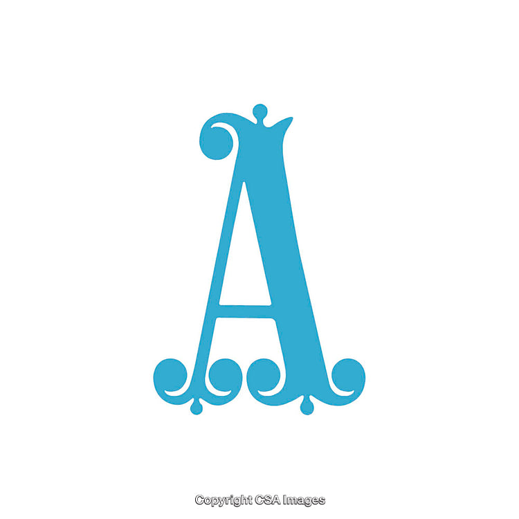 Stylized Decorative Letter A in Vibrant Blue with Unique Details