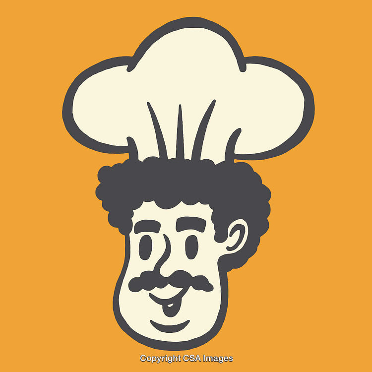 Chef Cartoon Artwork with Mustache and Chef Hat Character Illustration