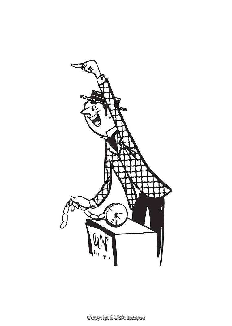 Vintage Illustration of a Person Gesturing Enthusiastically with Accessories