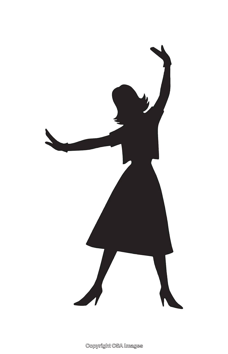 Silhouette of a Woman in a Dynamic Dancing Pose on White Background