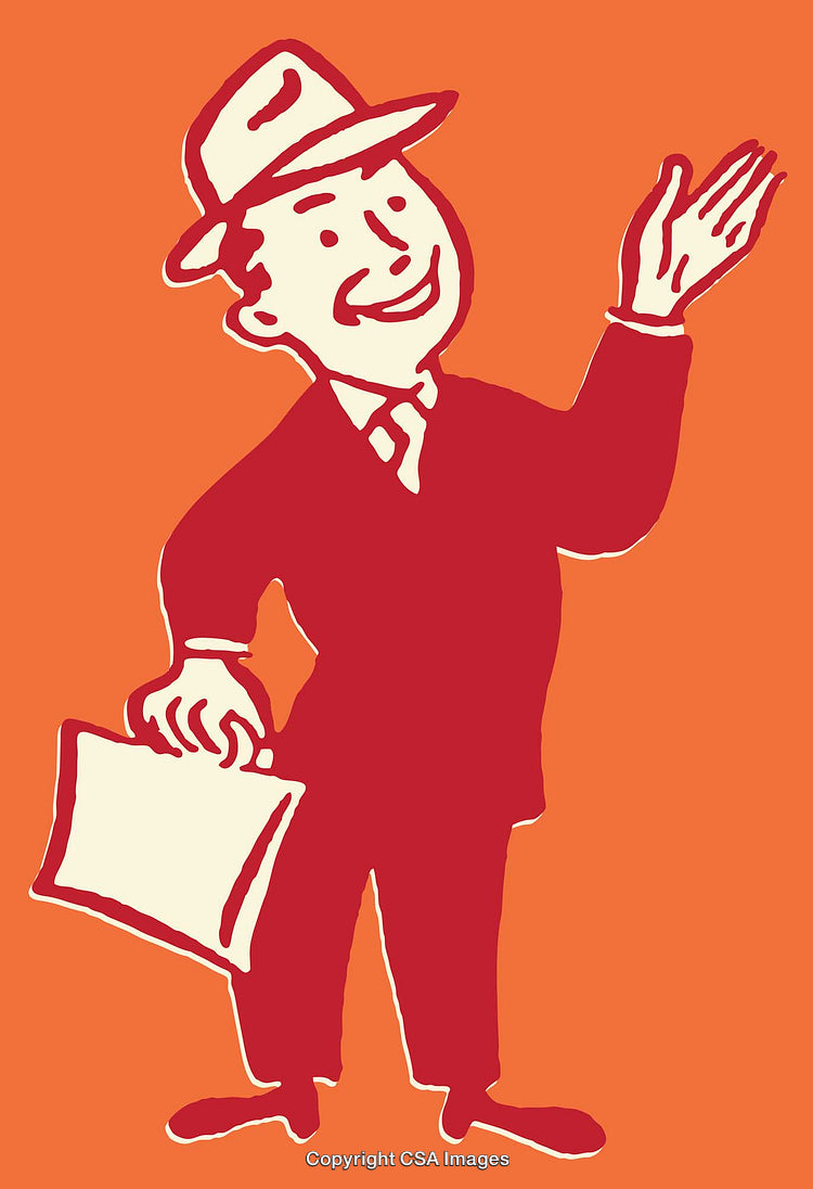 Retro Illustration of a Smiling Businessman Carrying a Briefcase