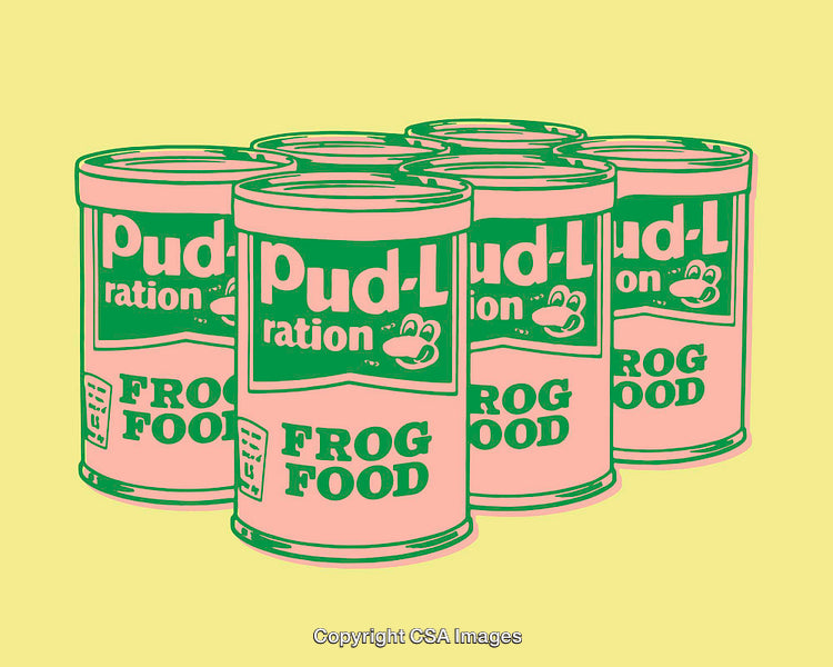 Bold Pop Art Design of Frog Food Can Illustrations in Bright Colors