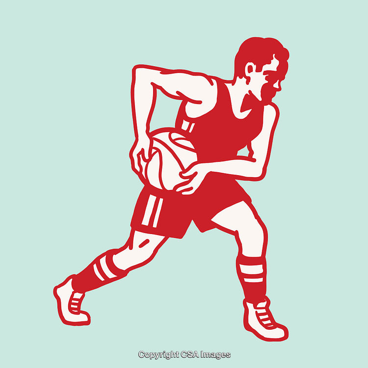 Retro Basketball Illustration Depicting a Player Holding a Ball in Motion