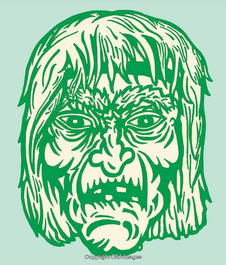 Green and Beige Line Art Illustration of an Expressive Face