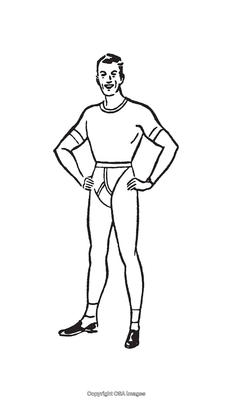 Black and White Line Art of Athletic Man Posing Confidently