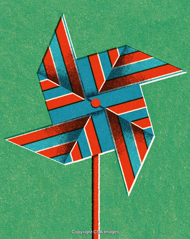Bright Abstract Pinwheel Illustration with Bold Colors on Green Background
