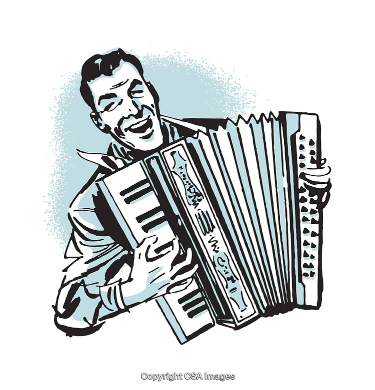 Illustration of Musician Playing Accordion Vibrantly Expressing Joy and Enthusiasm