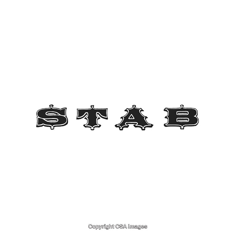 Black Stylized Letters On White Background Forming the Word 'Stab'