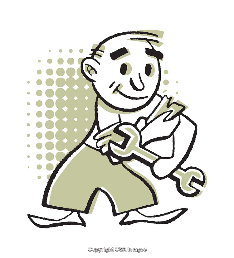 Retro Illustration of a Handy Worker Holding a Large Wrench