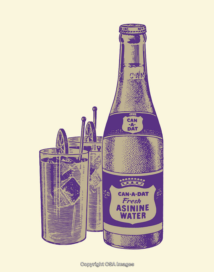 Retro Style Illustration of a Beverage Bottle with Glasses and Lemon Slices