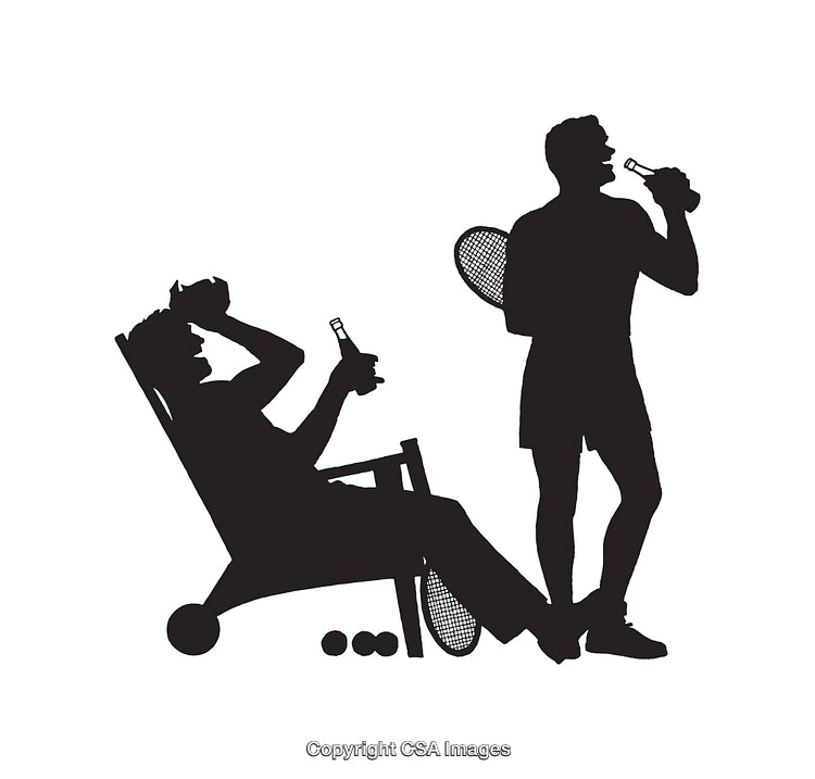 Silhouette Illustration of Relaxing Individuals with Bottles and Sports Equipment