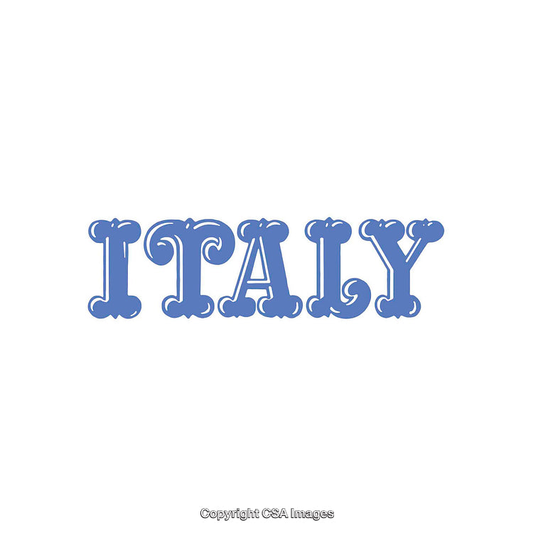 Stylized Typography Design Featuring the Country Name 'Italy' in Blue Letters