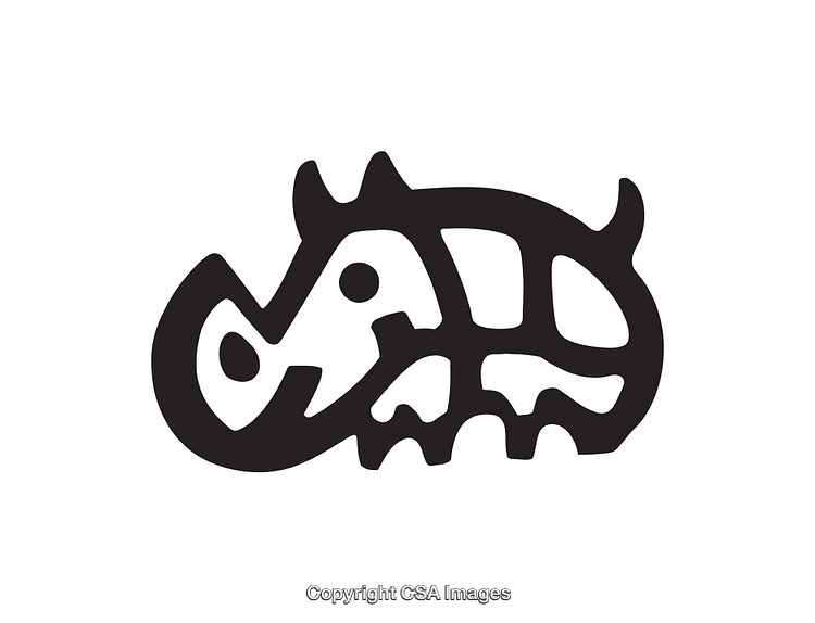 Stylized Black and White Line Art Illustration of a Rhino