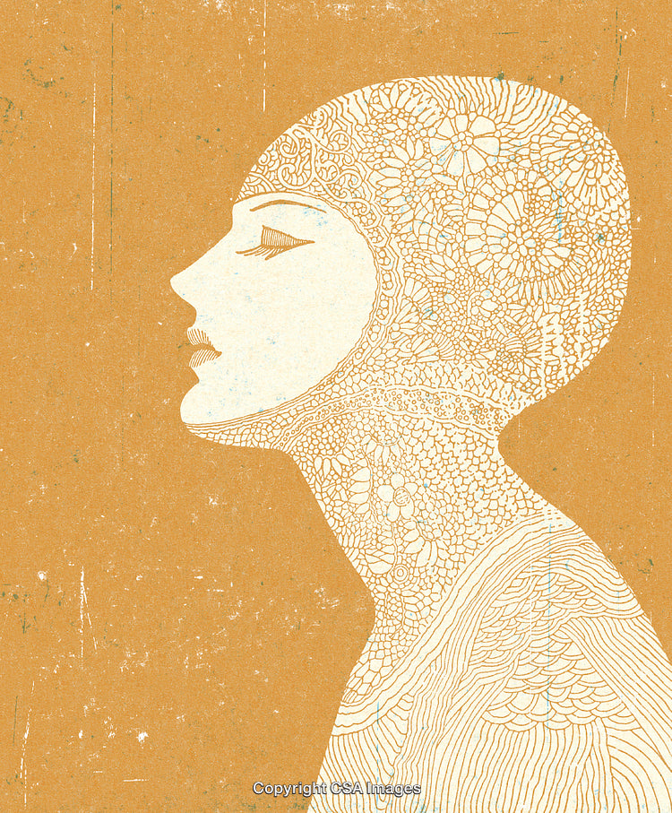 Detailed Artistic Illustration of a Floral Pattern Female Portrait in Profile