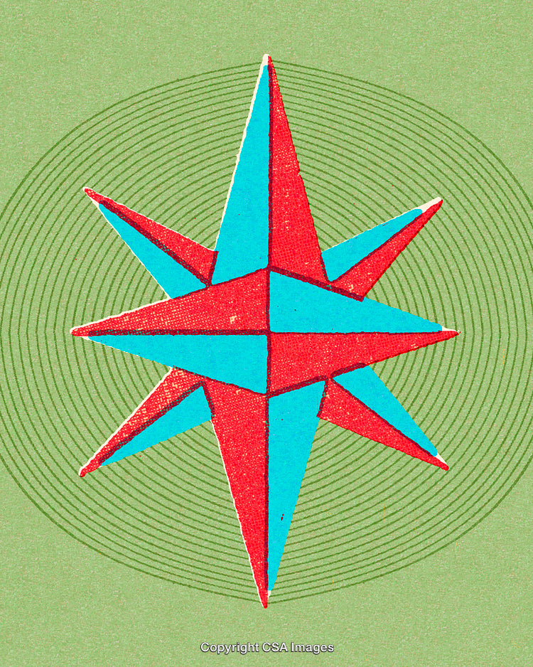 Abstract Geometric Star Design with Vintage Style on Green Background