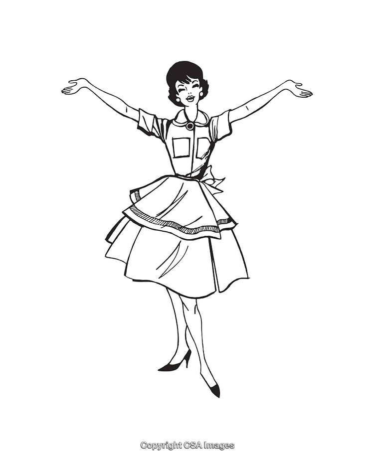 Vintage Line Art Illustration of a Woman in Classic Style Pose