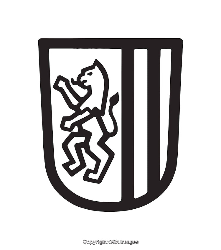 Black and White Heraldic Lion Illustration in Shield Form