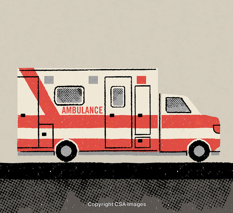Illustration of Ambulance Vehicle in Minimalistic Style with Vibrant Colors
