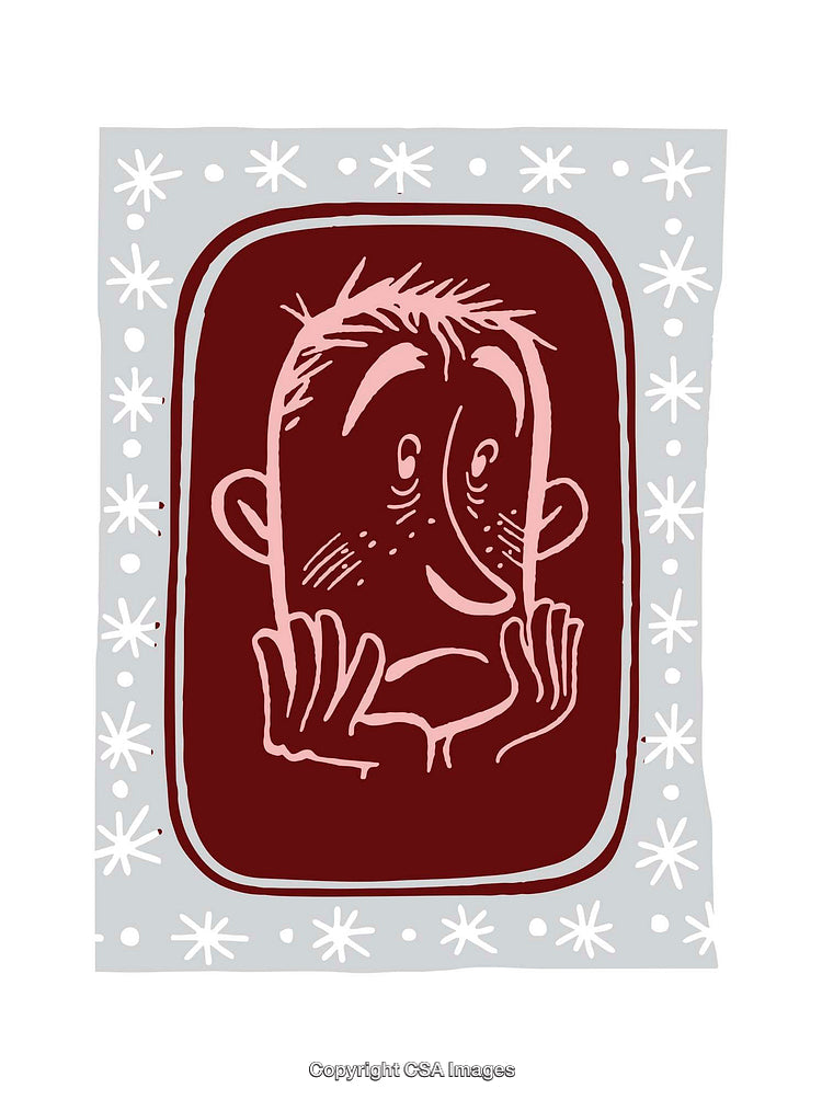 Whimsical Cartoon Style Illustration of a Thoughtful Individual in Frame