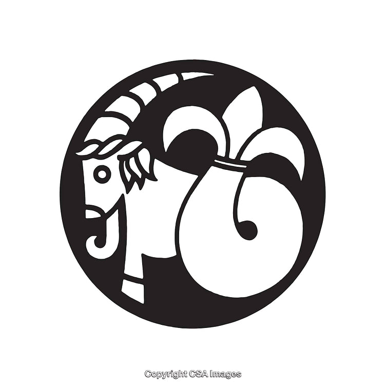 Black and White Capricorn Zodiac Symbol Illustration in Line Art Style