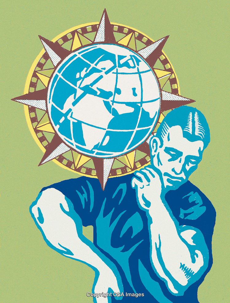 Illustration of a Person with a Globe and Compass in Artistic Style