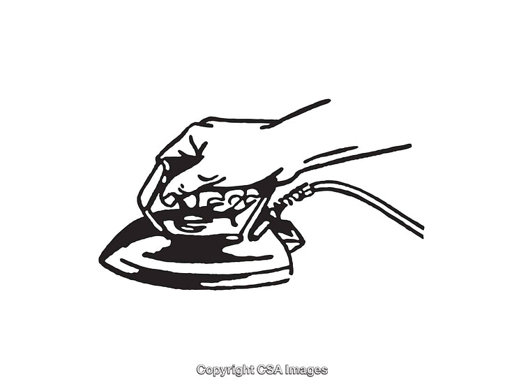 Hand Holding an Electric Iron Illustration in Black and White