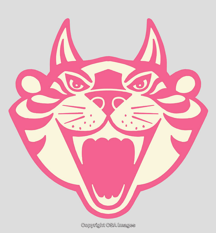 Colorful Abstract Line Art Illustration of a Roaring Cat Face in Pink