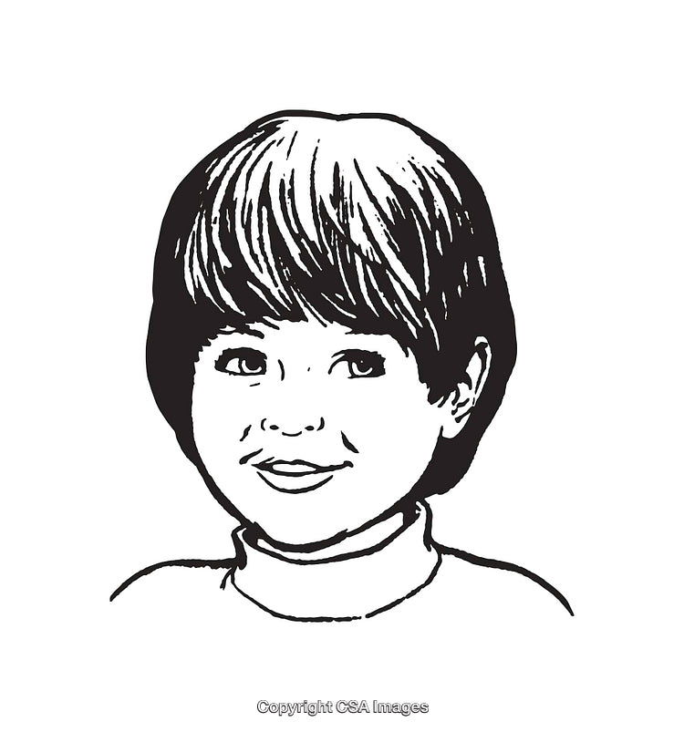 Black And White Line Art Portrait of a Young Child with a Smile