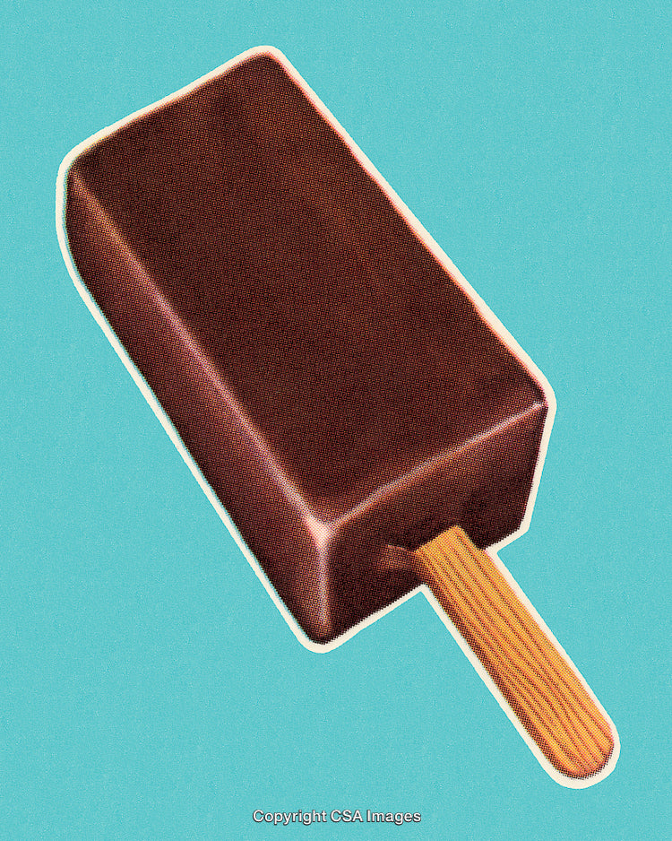 Chocolate Ice Cream Bar on Blue Background in a Minimalist Style