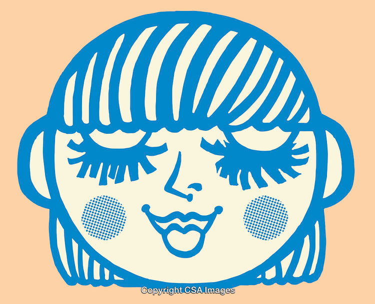 Whimsical Blue Line Art of a Smiling Face on Peach Background