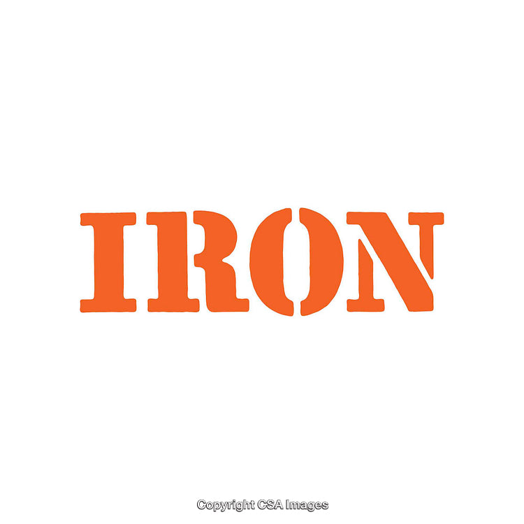Bold Typography Display of the Word Iron in Orange on White