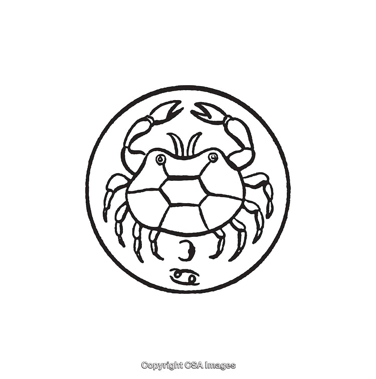 Black and White Line Art of a Crab Zodiac Symbol