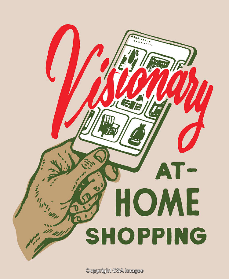 Retro Illustration Depicting Visionary At-Home Shopping Concept