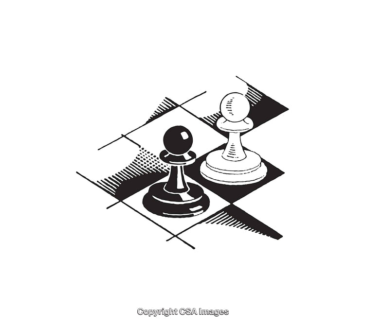 Black and White Line Art Depicting Two Chess Pawns in Contrast