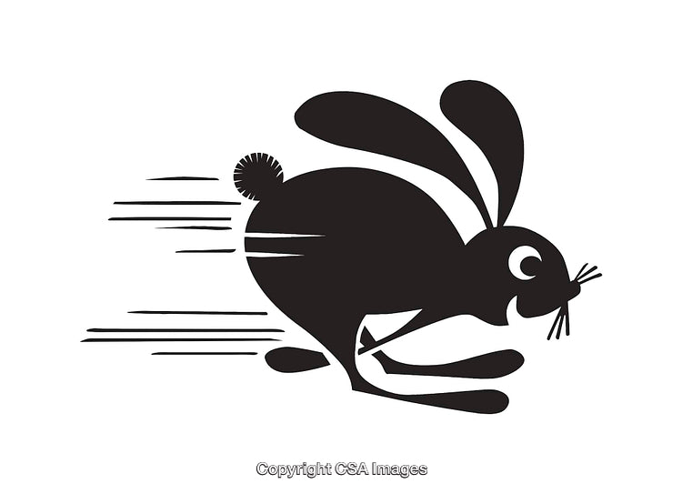 Black and White Illustration of a Running Rabbit in Motion