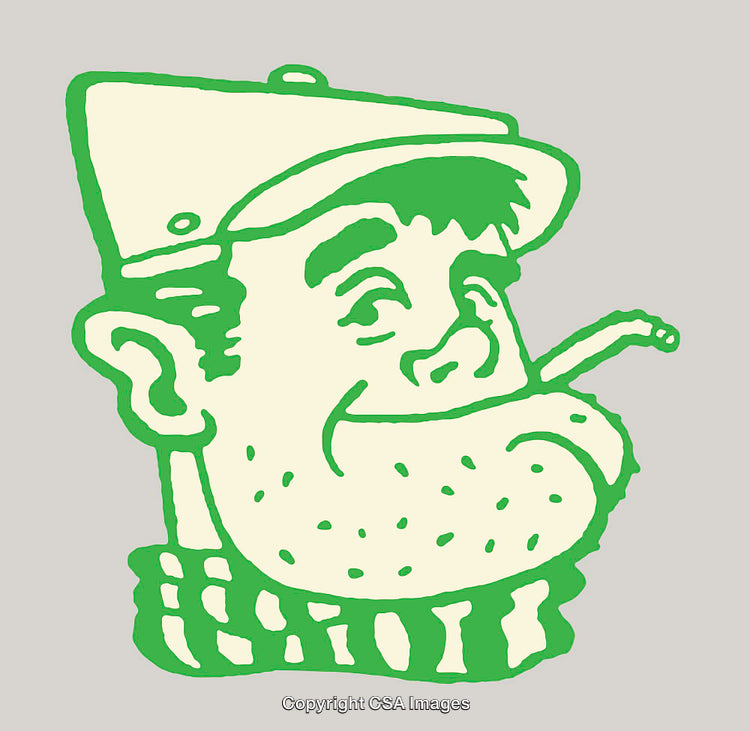 Retro Styled Line Art Illustration of a Man in Green and Beige