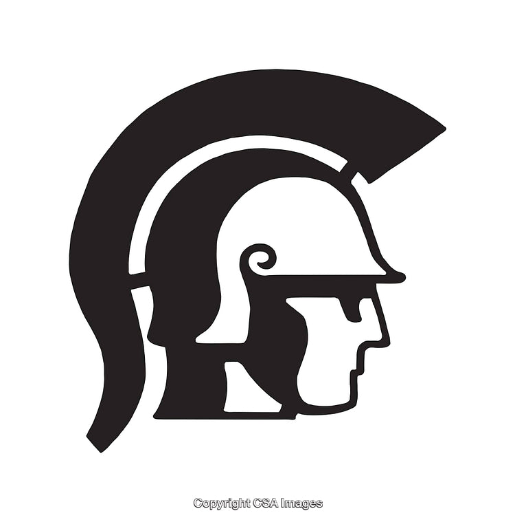 Black and White Icon of a Spartan Helmet in Side Profile