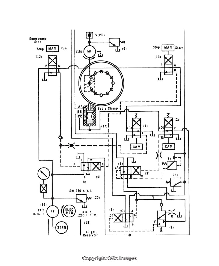 Detailed Black and White Hydraulic System Circuit Diagram Illustration