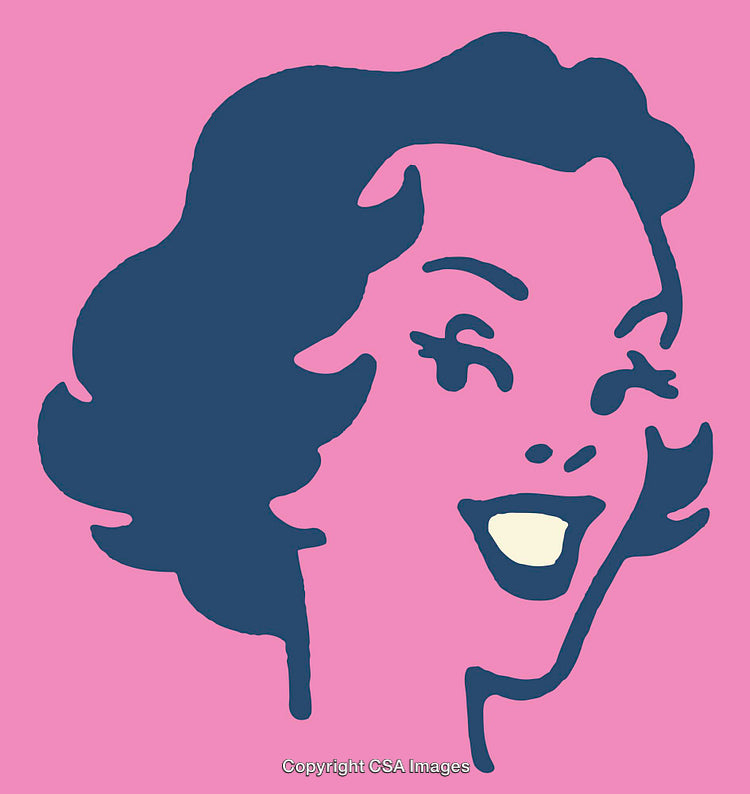 Retro Style Line Art of a Smiling Woman's Portrait on Pink Background