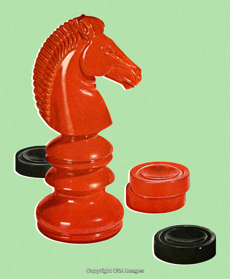 Colorful Chess Knight With Checkers on Green Background for Strategy Concept Art