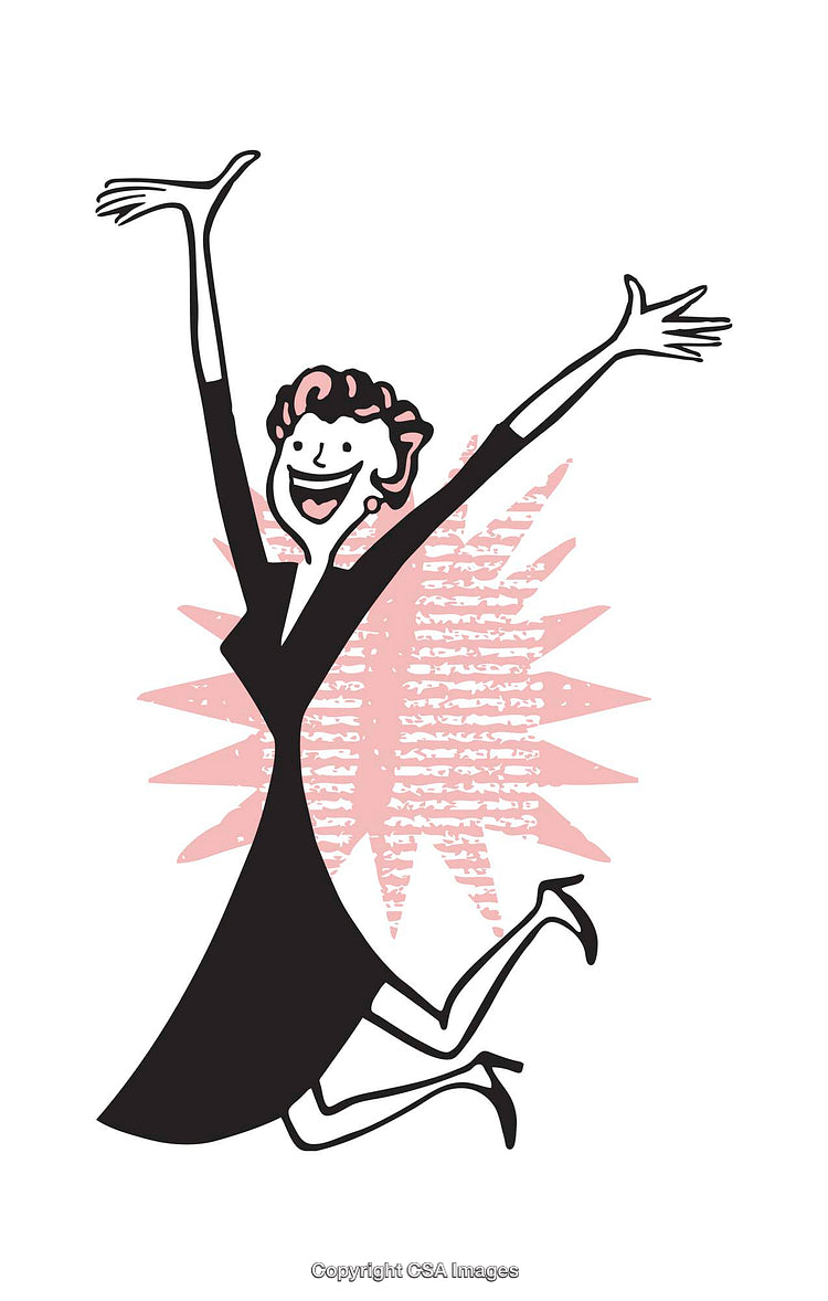 Energetic Woman Leaping with Joy in a Vibrant Retro Style Illustration