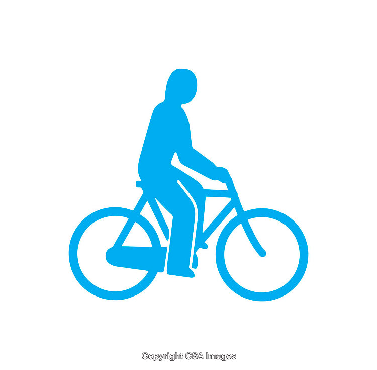 Blue Silhouette Icon of a Person Riding a Bicycle