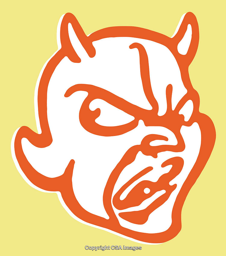 Vivid Orange Devil Illustration on Light Yellow Background
