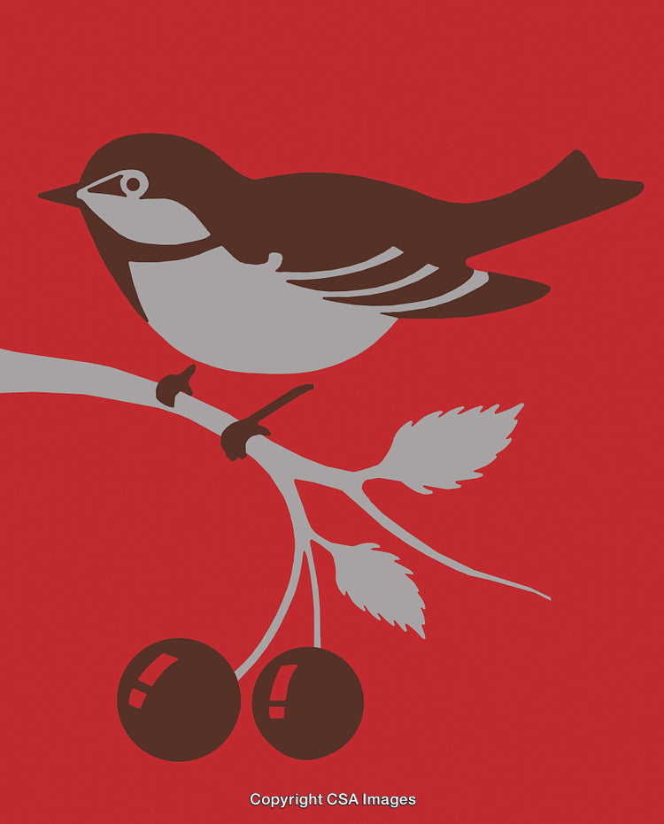 Silhouette of a Bird on a Branch With Red Background