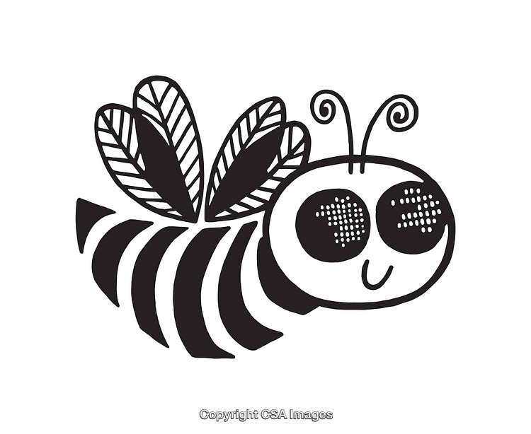 Cute Black and White Line Art Honey Bee Illustration