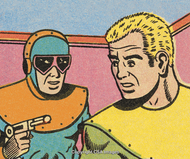 Retro Comic Style Artwork of Two Men in a Dramatic Scene
