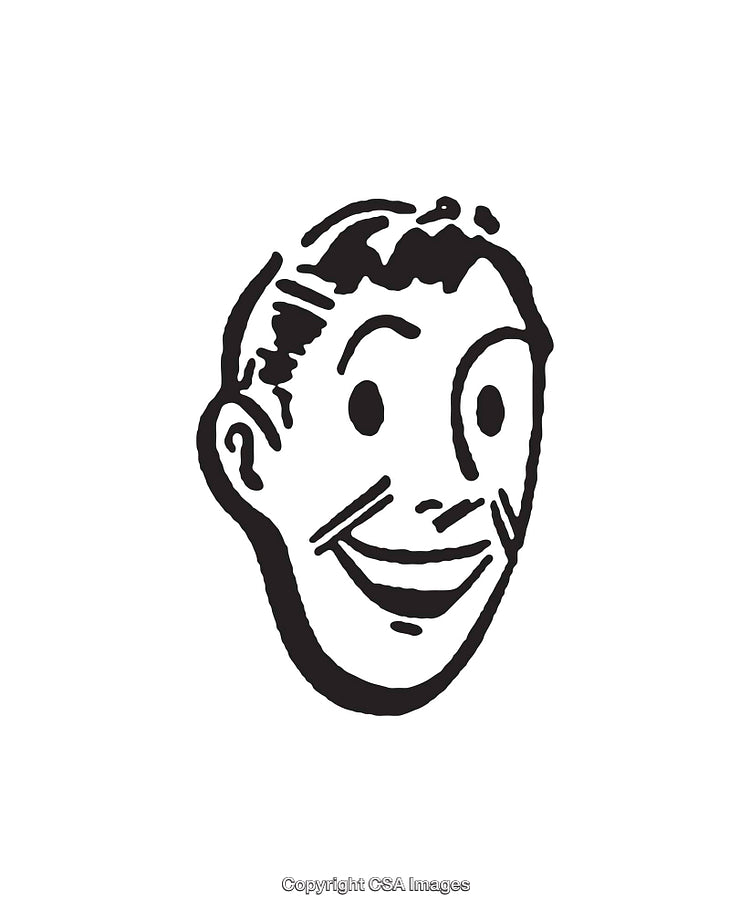 Retro Black and White Cartoon Face Line Art Illustration