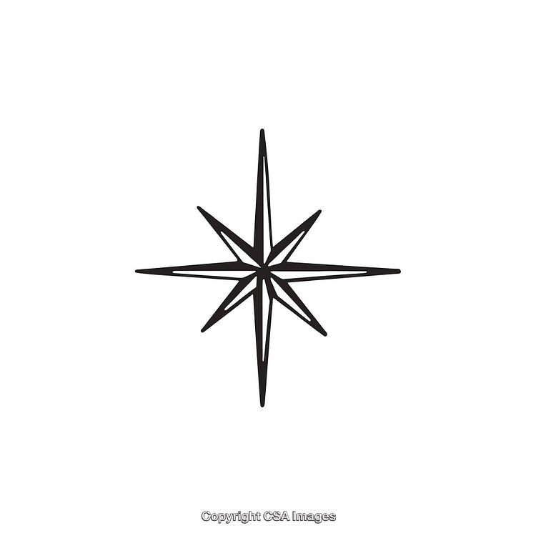 Simple Black and White Compass Star Shape On White Background