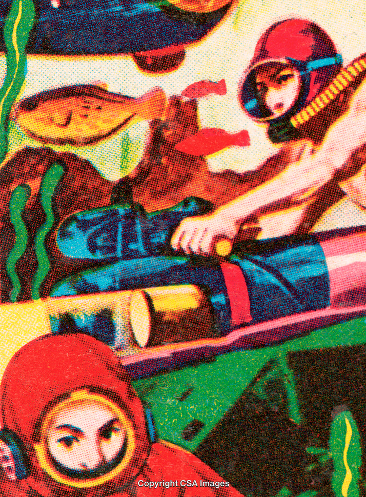 Retro Style Illustration of Military Divers in an Underwater Environment