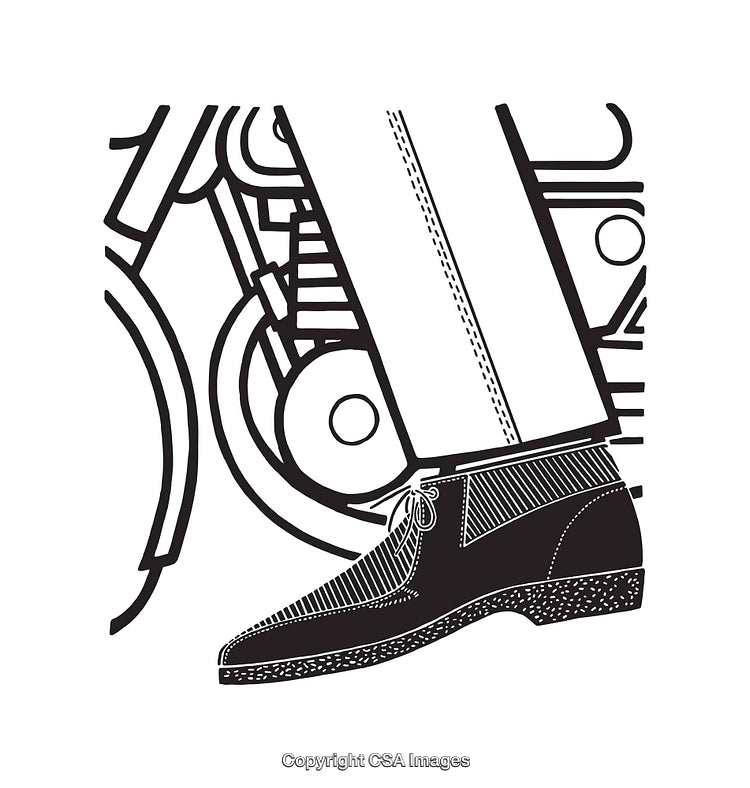 Black and White Line Art of Shoe and Motorcycle Wheel Details